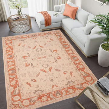 handmade Traditional Kafkaz Chobi Ziegler Tan Rust Hand Knotted RECTANGLE 100% WOOL area rug 6 x 9